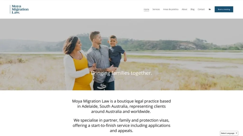 Website Screenshot of Commersion Legal Law Firm SEO Client Moya Migration Law — website before redesign (old version)