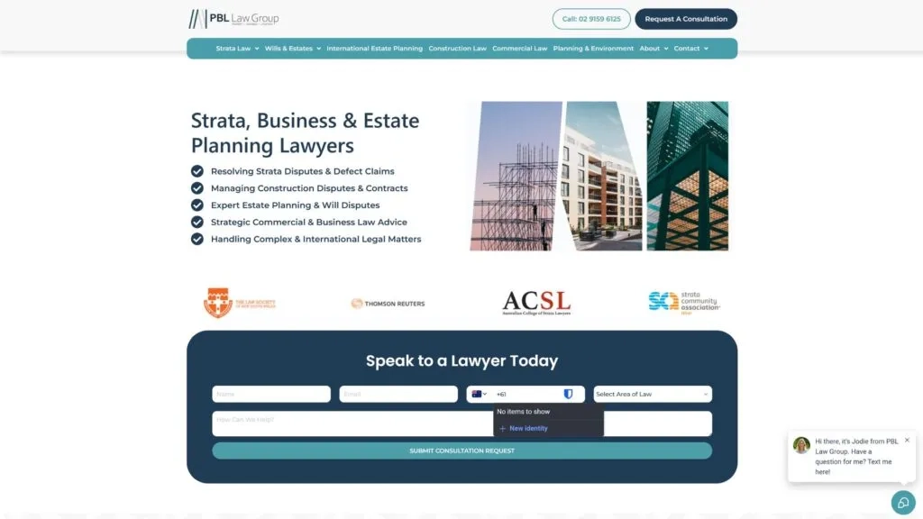 Website Screenshot of Commersion Legal Law Firm SEO Client PBL Law Group — website after SEO/CRO redesign (new version)