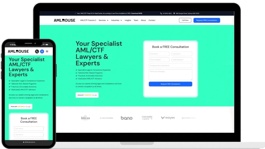 Website Screenshot of Commersion Legal Law Firm SEO Client AML House — website after SEO/CRO redesign (new version)