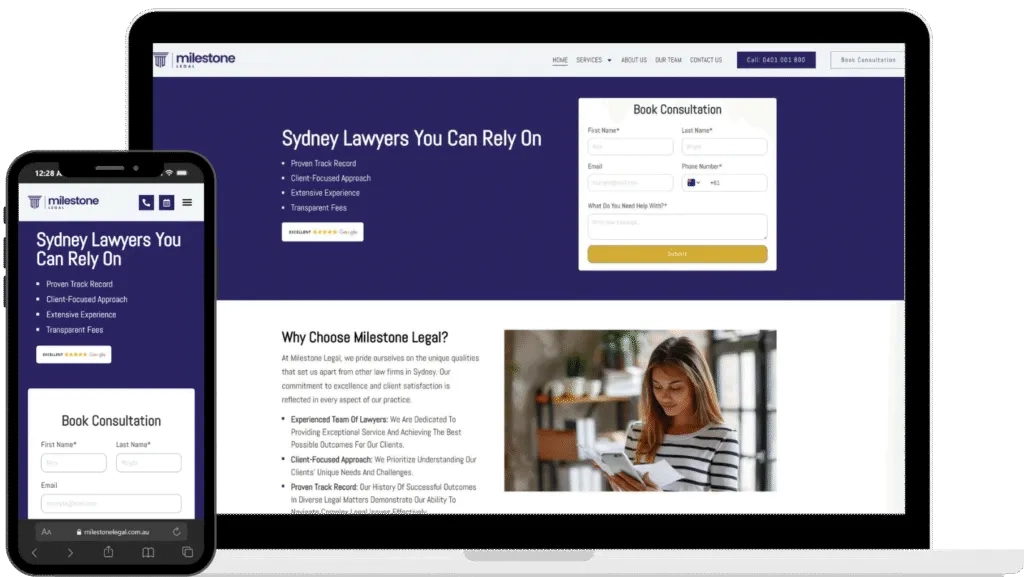 Website Screenshot of Commersion Legal Law Firm SEO Client Milestone Legal — website after SEO/CRO redesign (new version)