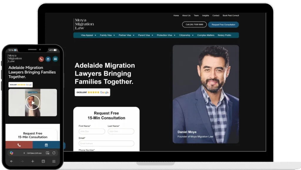Website Screenshot of Commersion Legal Law Firm SEO Client Moya Migration Law — website after SEO/CRO redesign (new version)
