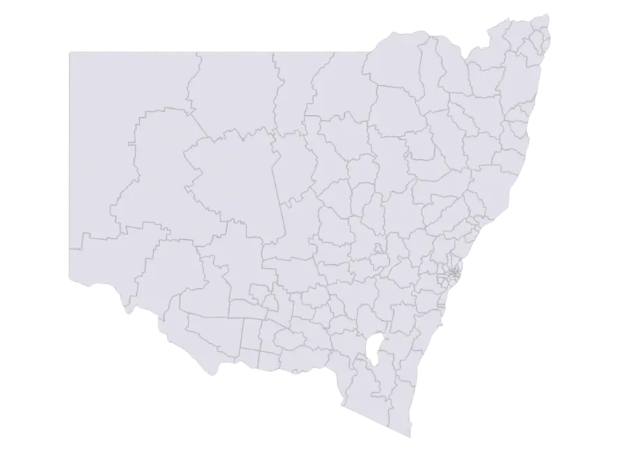 Map of New South Wales, Australia, highlighting regions. Useful for SEO for Law Firms in Sydney content.