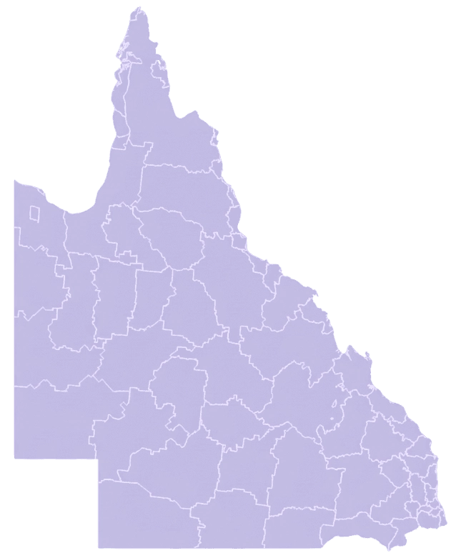Map of Queensland, Australia, showing electoral boundaries. SEO for law firms Brisbane may need to target specific regions.